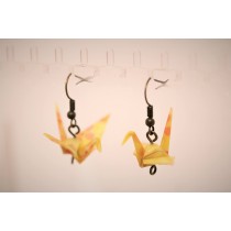 Ohrringe "ORIZURU" Gelb mit Kirschblüten - Origami Kranich