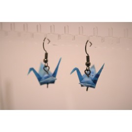 Ohrringe "ORIZURU" Hellblau mit Kirschblüten - Origami Kranich