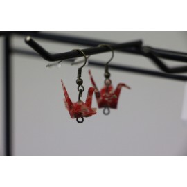 Ohrringe "ORIZURU" Rot mit Pflaumenblüte - Origami Kranich